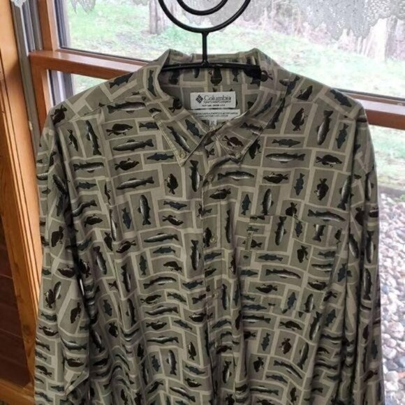 Columbia Graphic Fish Throughout Casual Button Down LS Sz. XL Shirt w Pockets - Picture 5 of 11
